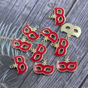 Masquerade mask alloy charms red gold DIY pendants for handmade necklaces bracelets earrings.