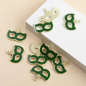 Green enamel masquerade mask alloy charms for DIY jewelry making bracelets earrings necklaces.