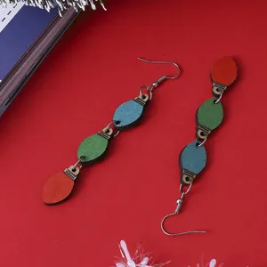 Orecchini pendenti lampadina legno Natale festivo rosso verde blu triplo regalo