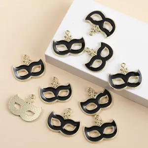 Alloy masquerade mask charms in black and gold for DIY jewelry making, bracelets, and necklaces.