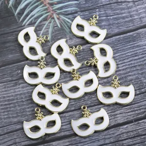 Detail view of white masquerade mask alloy charms for DIY handmade jewelry necklace making