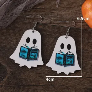 Halloween gothische süße Geist lesebuch Holz hängende Ohrringe für Damen Urlaub Party Schmuck