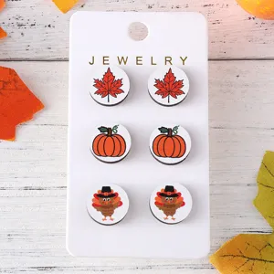 Set di orecchini a lobo in legno autunno Ringraziamento foglia d'acero e zucca carina.