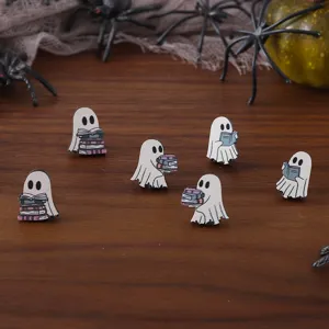 Halloween carino fantasma orecchini di legno gotico libro lettura fantasma borchie set