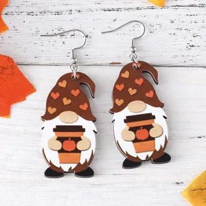 Leuke herfst kabouter houten oorbellen met koffie pompoen ontwerp voor Thanksgiving.
