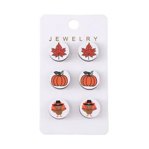 Set orecchini a perno in legno autunno Thanksgiving con zucca foglia d'acero e tacchino.