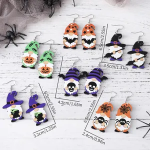 Halloween wooden gnome earrings gothic bat skull pumpkin drop earrings holiday fashion jewelry for women