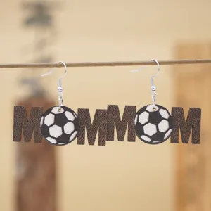 Muttertag MOM Holz Fußball Ohrringe mit modischem Leopardenmuster für Damen Geschenk.