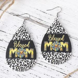 Orecchini pendenti in pelle PU girasole leopardo Blessed Mom regalo per la festa della mamma