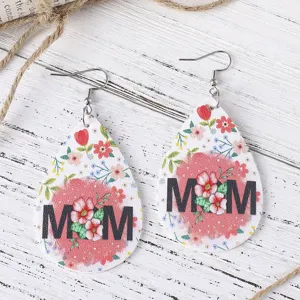 Festa della mamma MOM goccia PU pelle orecchini motivo floreale pendenti per donne