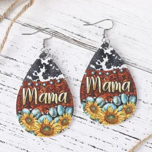 Orecchini a goccia in pelle mamma girasole stampa mucca western regalo festa della mamma