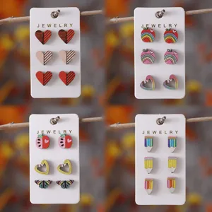 Wooden Stud Earrings For Women Apple Pencil Butterfly Heart Shape Graduation Teacher Day Gift Jewelry Multicolor Wood Earring
