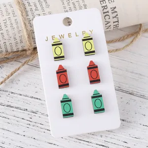 Wooden crayon stud earrings set, colorful cute school season jewelry gift for teachers and students.