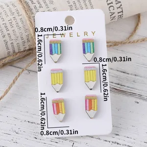 Wooden pencil stud earrings set, cute colorful student back to school jewelry gift for teachers.