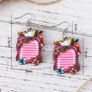 Pendientes de madera de vuelta al cole mochila papelería bonitos colgantes para mujeres niñas