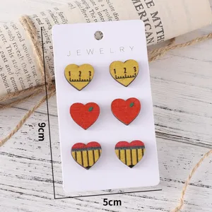 Schule Holz Holz Herz Ohrstecker Set süße Lineal Apfel Bleistift Design Schmuck Geschenke