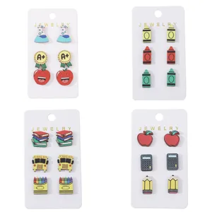 Cute back to school wooden stud earrings set, graduation season teacher gift jewelry gift.
