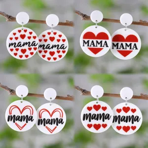Γιορτή της Μητέρας MAMA Καρδιά Κύκλος Σύνδεση Μενταγιόν Σκουλαρίκια Ακρυλικό Διπλής Όψης Καρφωτά Ανοξείδωτο Ατσάλι Σκουλαρίκια Κοσμήματα Για Γυναίκες Δώρο