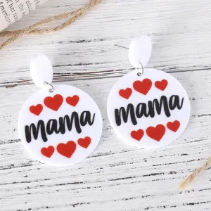 Ημέρα της Μητέρας MAMA καρδιά ακρυλικό στρογγυλό κρεμαστό σκουλαρίκια διπλής όψης δώρο