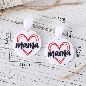 Όμορφα ακρυλικά σκουλαρίκια καρδιά MAMA για τη γιορτή της μητέρας, διπλή όψη δώρο.