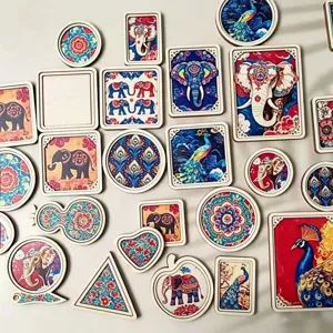 Wooden Dai embroidery fridge magnets, ethnic style DIY handmade accessories with frames.