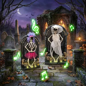 Halloween scheletro musicale danzante decorazione lapide luminoso festa cimitero accessorio