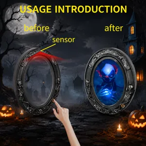 Espejo Mágico Animado de Halloween Accesorio Gótico Vintage Decoración de Casa Embrujada Con Sonido y Luz Aterradores Activados por Movimiento