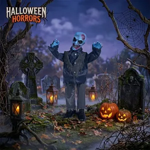 Accessorio di zombie in piedi animato elettrico di Halloween da 1m con suono e movimento per festa.