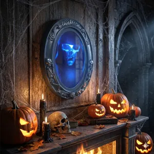 Espejo mágico Halloween LED brillante cráneo aterrador decoración pared fiesta casa encantada