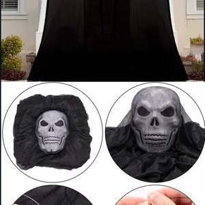 Decoración de fantasma colgante de Halloween con máscara de calavera y tela negra para fiesta.
