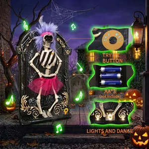 Halloween scheletro animato lapide decorazione luce suono danzante festa accessorio