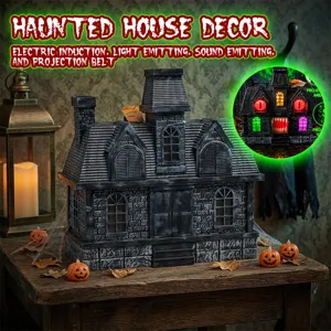 Decoration de maison hantee d'Halloween avec induction electrique, lumiere, son et projection.