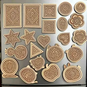 Wooden carved fridge magnets, ethnic style mandala floral engraved home decor DIY accessories