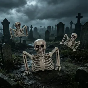 Halloween Friedhof halbes Skelett Requisite, Detailansicht für gruselige Party Deko.