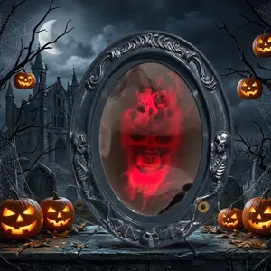 Halloween espejo mágico electrónico cráneo luminoso espeluznante decoración gótica