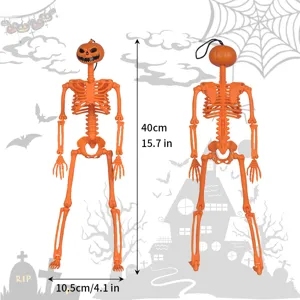Halloween Kürbis Skelett Dekoration Detailansicht mit 40cm Höhe und beweglichen Gelenken.