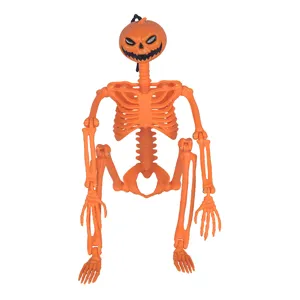 Detailansicht Halloween Kürbis Skelett, bewegliche Gelenke, orange Kunststoff Deko Requisite