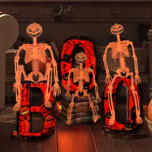 Halloween Kürbis Skelett Deko Set mit beweglichen Gelenken für gruselige Party Requisiten.