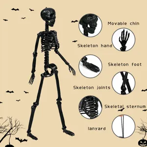 90cm schwarzes Halloween Skelett Requisiten mit beweglichen Gelenken und Aufhaengung fuer Deko.