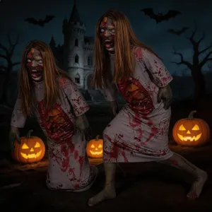 Décoration de fantôme suspendu zombie effrayant d'Halloween avec des vêtements sanglants.