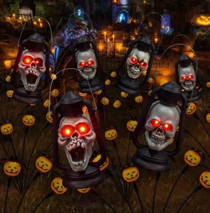 Lanterna teschio Halloween vintage LED occhi luminosi festa orrore decorazione giardino spettrale