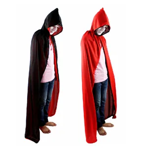 Halloween mantello con cappuccio adulto costume mietitore rosso nero reversibile dettaglio