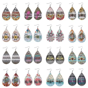 Regalo Per La Festa Della Mamma Orecchini A Goccia In Pelle PU Stampa Leopardata Girasole MAMA MOM Blessed Lettera Orecchini Pendenti Stampati Fronte-Retro Per Donna