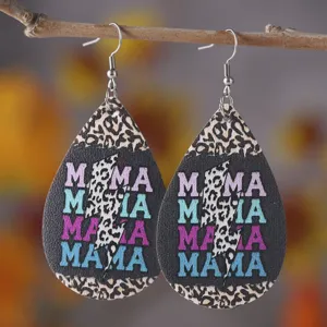 Orecchini pendenti in pelle PU con stampa leopardo MAMA per donne, regalo festa della mamma.