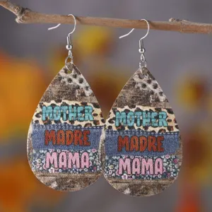 Orecchini pendenti in ecopelle leopardata con stampa tema mamma per regalo donna