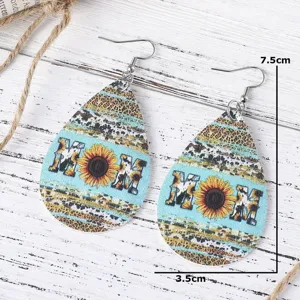 Orecchini a goccia in pelle PU per la festa della mamma con girasole e stampa leopardata.
