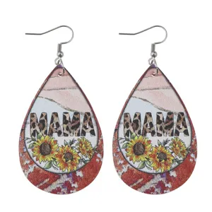 Orecchini pendenti in pelle PU con motivo MAMA leopardo e girasole regalo festa della mamma