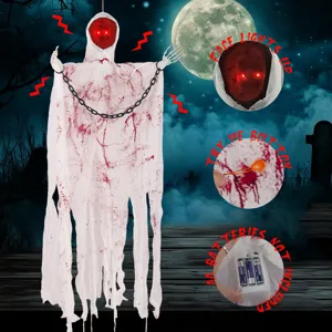Accessoire de fantôme suspendu d'Halloween avec visage lumineux et son effrayant.