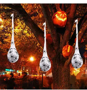 Decoración colgante de huevos de telaraña de Halloween con efecto brillante para fiesta al aire libre.