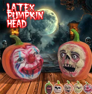 Halloween latex pumpkin head scary prop party bar haunted house decoration funny ornament.